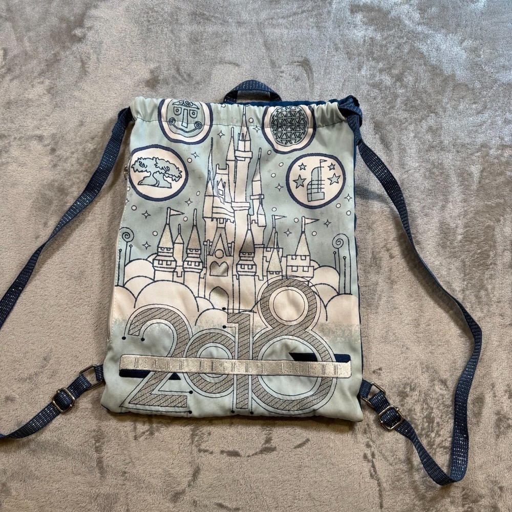 Disney Parks Disneyland Castle 18" Drawstring Bag Backpack Cinch Sack